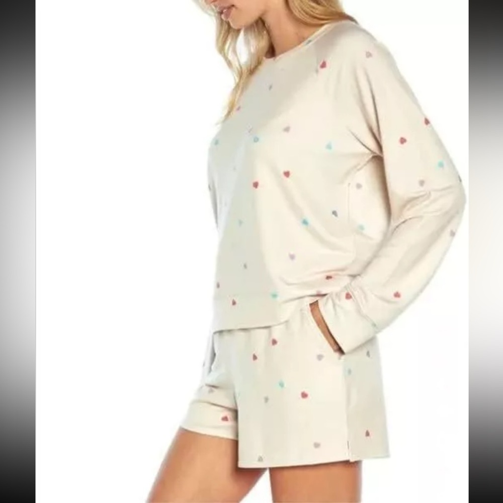 Wildfox | Ladies Sweatshirt & Short Lounge Set Oatmeal Hearts XXL NWT